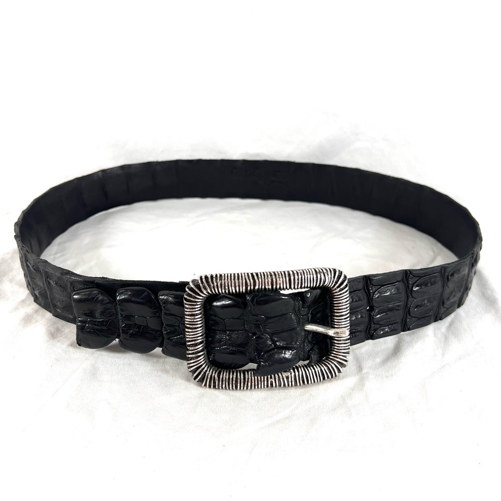 OLD GRINGO Black Caiman Alligator Leather Buckle Accent Belt Made in Mexico 34